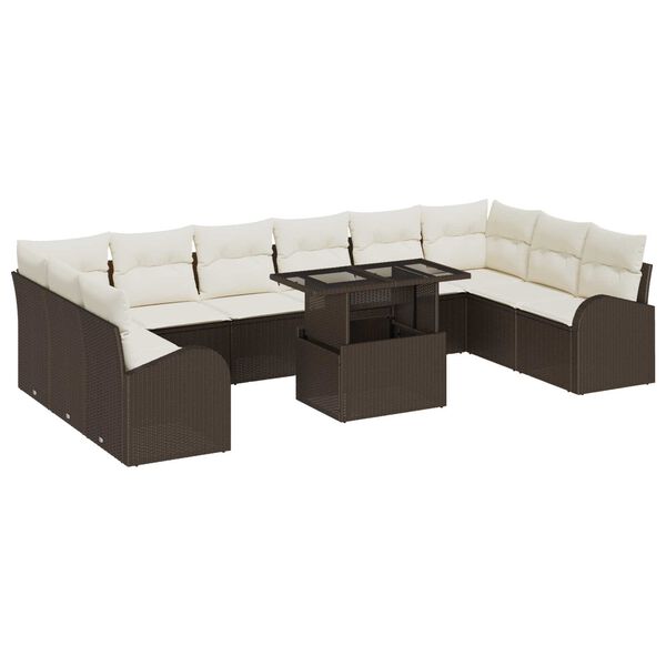 vidaXL Tuin Sofa Set met kussen met opslag 11 pcs Bruin Poly riet