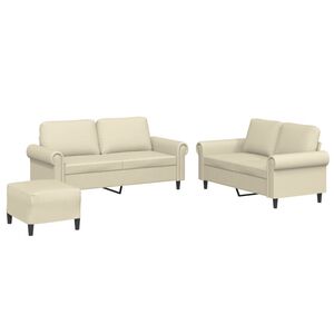 vidaXL 3-delige Loungeset met kussens kunstleer cr&egrave;me
