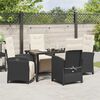 vidaXL Tuin eettafelset met kussen 5 pcs Zwart poly rattan