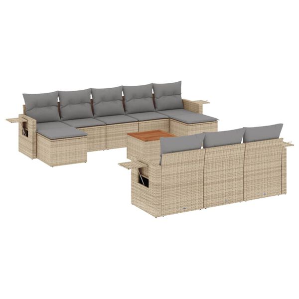 vidaXL 11-delige Loungeset met kussens poly rattan gemengd beige