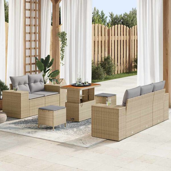 vidaXL Tuinbankenset 8 pcs Beige poly rattan