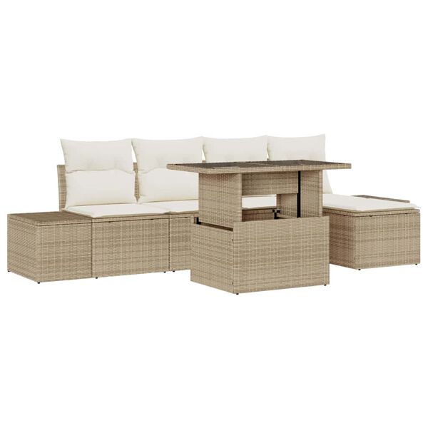 vidaXL Tuin Sofa Set met kussen 6 pcs Beige en Cr&egrave;me poly rattan