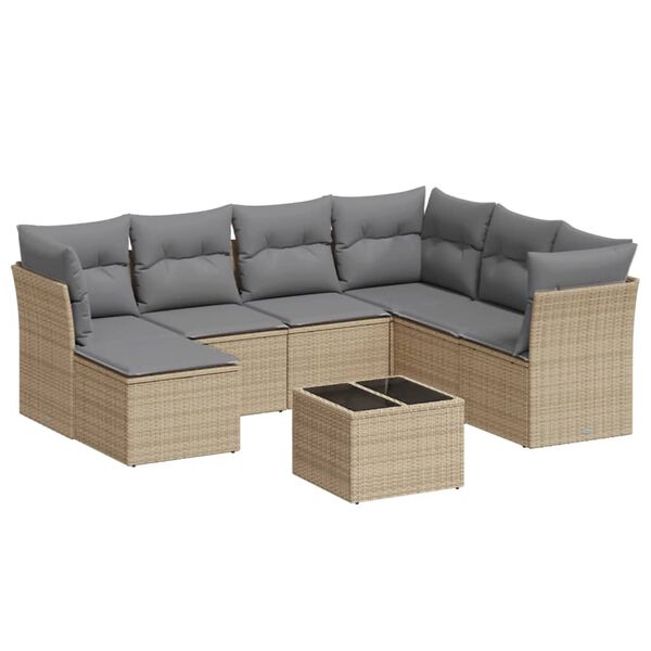 vidaXL 8-delige Loungeset met kussens poly rattan beige
