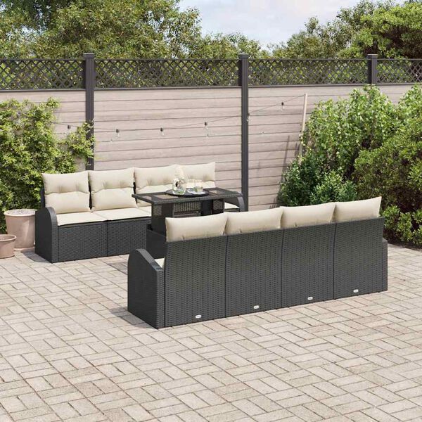 vidaXL Tuin Sofa Set met kussen met opslag 9 pcs Zwart Poly Rattan