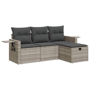 vidaXL 4-delige Loungeset met kussens poly rattan lichtgrijs