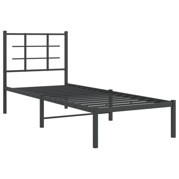 vidaXL Bedframe met hoofdbord metaal zwart 75x190 cm