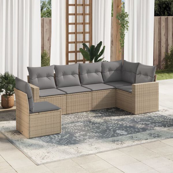 vidaXL 6-delige Loungeset met kussens poly rattan beige