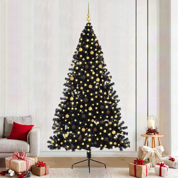 vidaXL Kunstmatig Voorverlicht Kerstboom met 300 LED Zwart 240 cm PVC