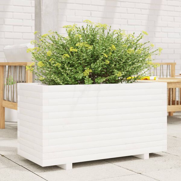 vidaXL Plantenbak 90x40x49,5 cm massief grenenhout wit