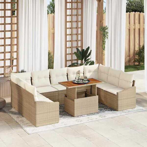 vidaXL Tuin Eetset met kussen 10 pcs Beige en Cr&egrave;me