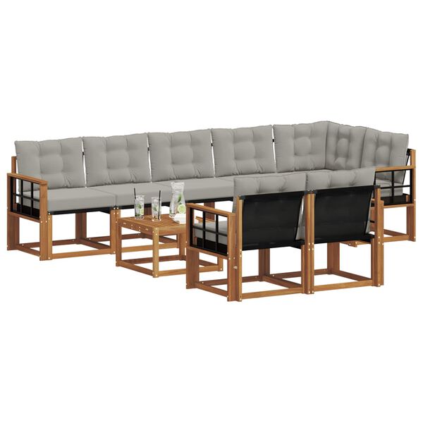 vidaXL Buiten bankenset met kussen 9 pcs Natuurlijk en Lichtgrijs