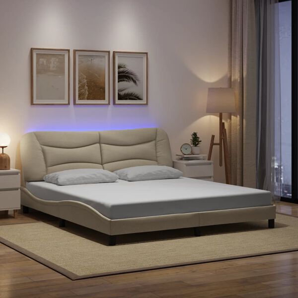 vidaXL Bedframe met LED zonder matras "Hvar" 180x200 cm stof cr&egrave;me