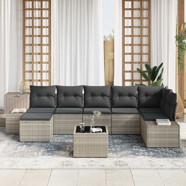 vidaXL Tuin Sofa Set met kussen 7 pcs Lichtgrijs poly rattan