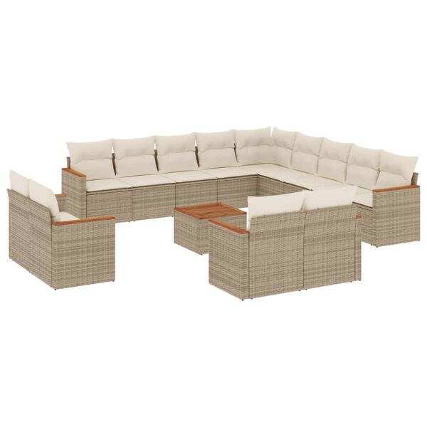 vidaXL 14-delige Loungeset met kussens poly rattan beige