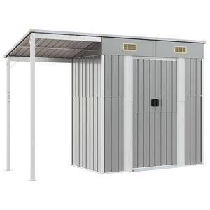 vidaXL Tuinhuis met verlengd dak lichtgrijs 277x107x181 cm staal