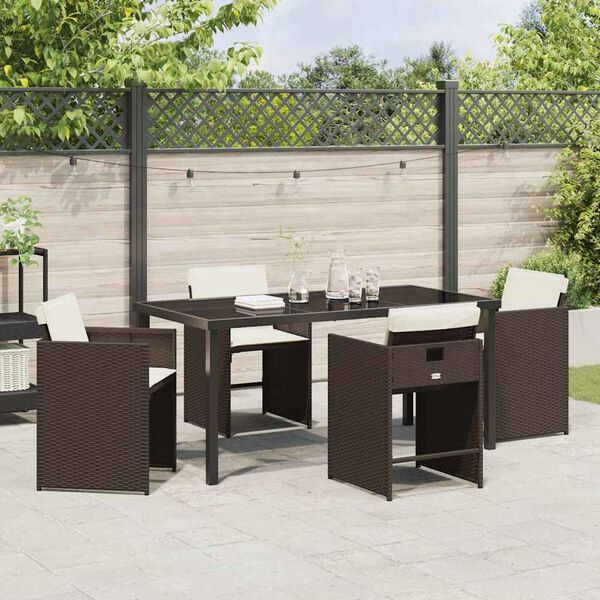 vidaXL Tuin eettafelset 5 pcs Bruin poly rattan