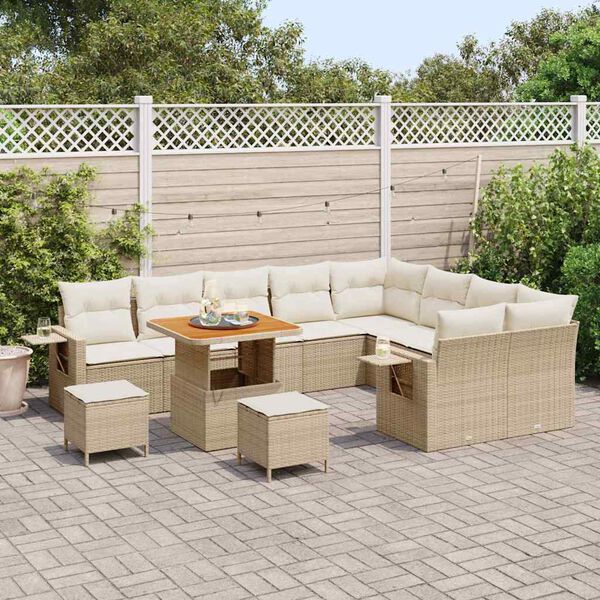 vidaXL Tuinbankenset 12 pcs Beige poly rattan