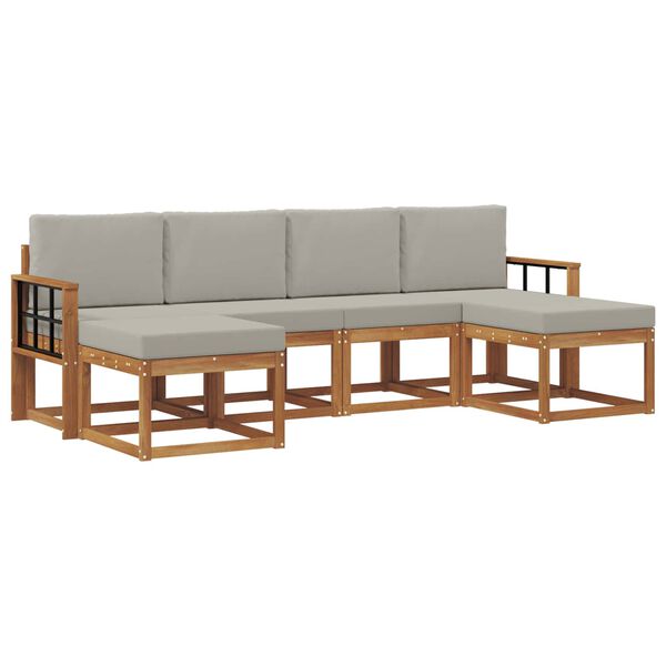vidaXL Buiten bankenset met kussen 6 pcs Natuurlijk en Lichtgrijs