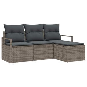 vidaXL Bankstel met kussen met opslag 4 pcs Grijs poly rattan
