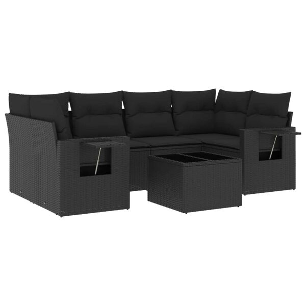 vidaXL 7-delige Loungeset met kussens poly rattan zwart