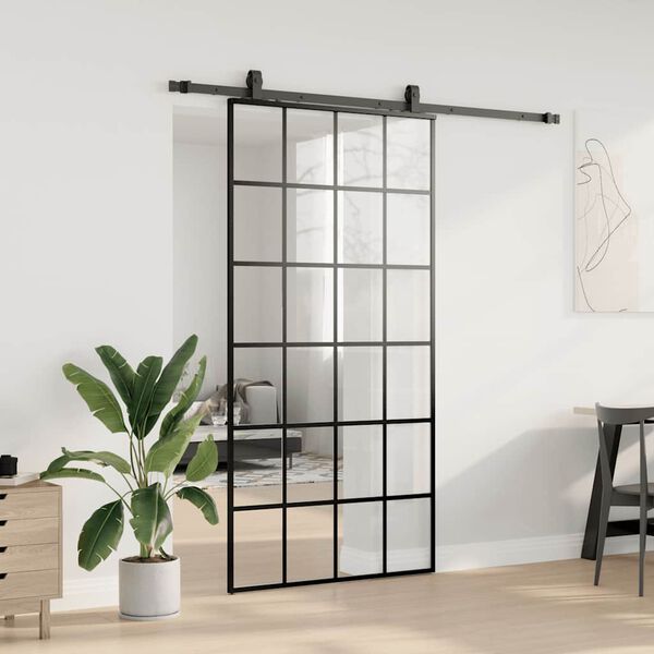 vidaXL Schuifdeur met beslagset 102x205 cm ESG glas zwart