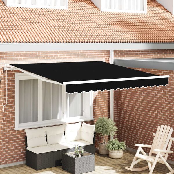 vidaXL Inklapbaar Zonnescherm Zwart 350 x 250 cm Stof en Staal