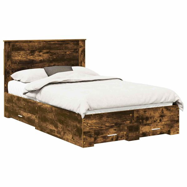 vidaXL Bedframe met lade met hoofdeinde met opslag Bewerkt hout