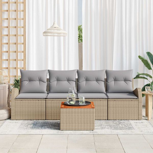 vidaXL Tuinbankenset met kussen 5 pcs Beige poly rattan