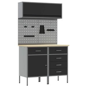 vidaXL Werkkast set met lade met plank met opslag met slot 5 pcs Zwart