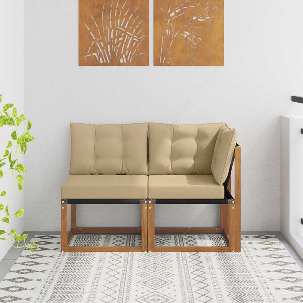 vidaXL Outdoor Midden- en Hoeksalon met kussen 2 Stuk Naturel