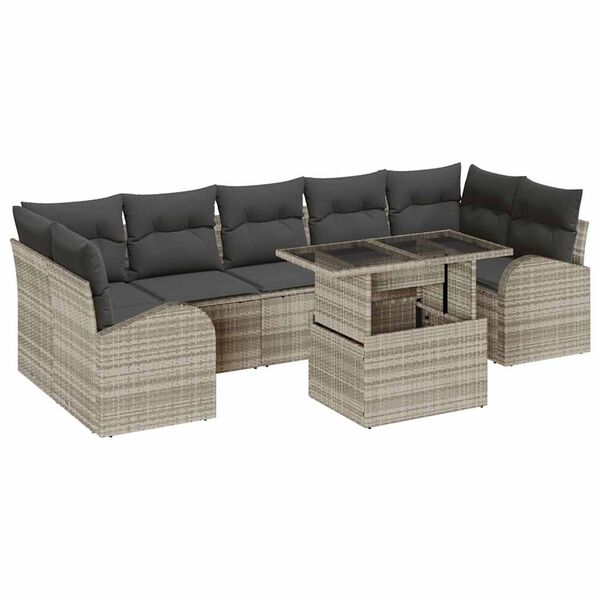 vidaXL Tuin Sofa Set met kussen 8 pcs Lichtgrijs Poly Rattan