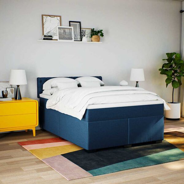 vidaXL Boxspring met matras stof blauw 140x190 cm