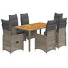 vidaXL 7-delige Bistroset met kussens poly rattan grijs