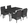 vidaXL 5-delige Tuinset met kussens poly rattan zwart