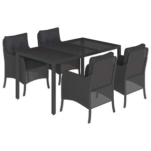 vidaXL 5-delige Tuinset met kussens poly rattan zwart