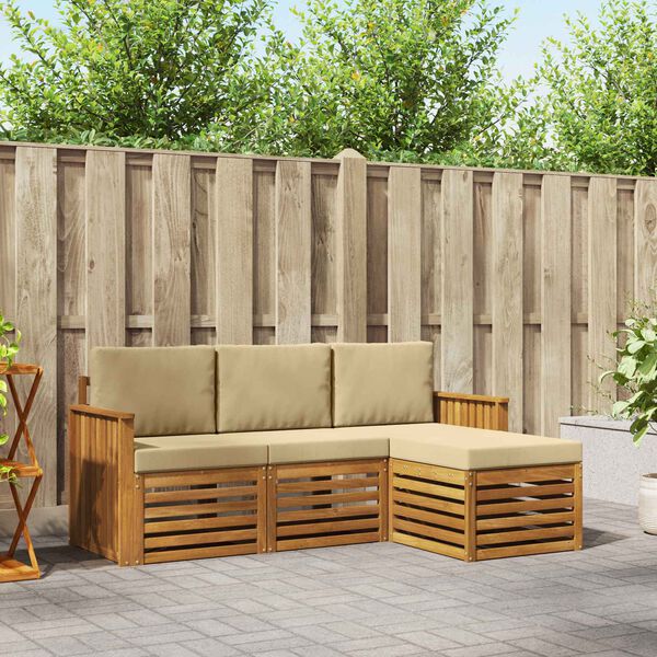 vidaXL Buiten bankenset 4 pcs Natuurlijk en Beige Massief Acaciahout