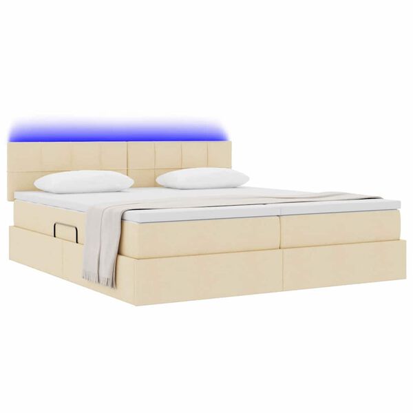 vidaXL Bed met LED-striplichten met hoofdeinde Cr&egrave;me 180 x 200 cm Stof