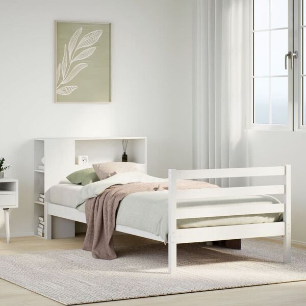 vidaXL Bed met boekenkast zonder matras grenenhout wit 90x190 cm