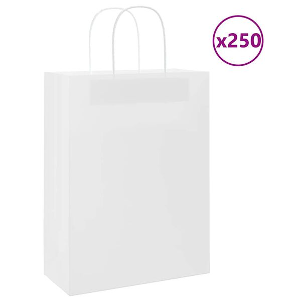 vidaXL Papieren zakken 250 st met hengsels 26x12x35 cm wit