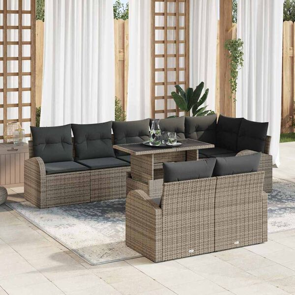 vidaXL Tuin Sofa Set met opslag met kussen 9 pcs Grijs poly rattan