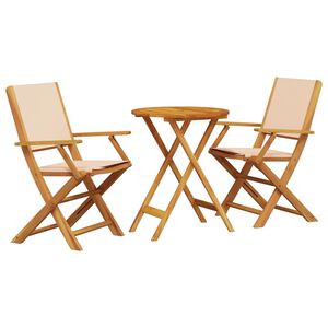 vidaXL 3-delige Bistroset stof en massief hout beige