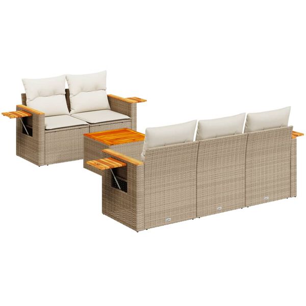 vidaXL 6-delige Loungeset met kussens poly rattan beige