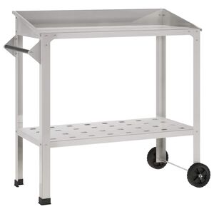 vidaXL Pottafel met Wielen 96 x 50 x 89 cm Roestvrij staal zilver