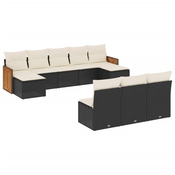 vidaXL 10-delige Loungeset met kussens poly rattan zwart