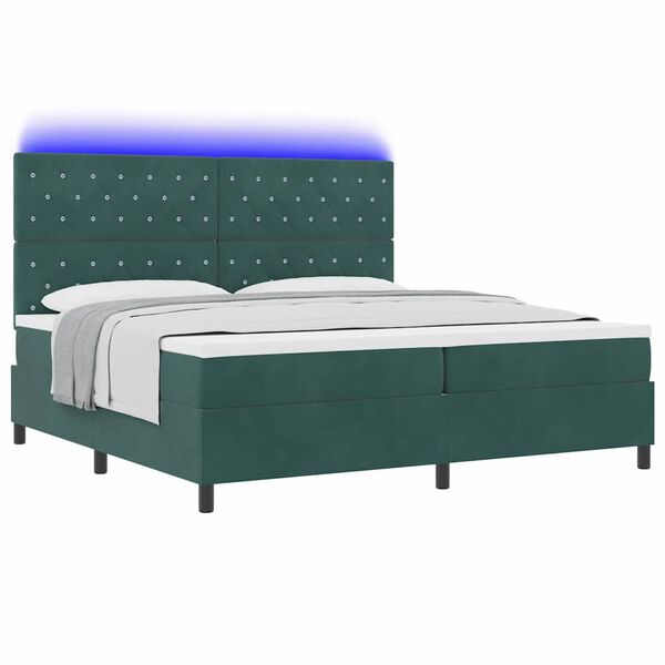 vidaXL LED Box Spring Bed met matras Donkergroen 200 x 200 cm Fluweel