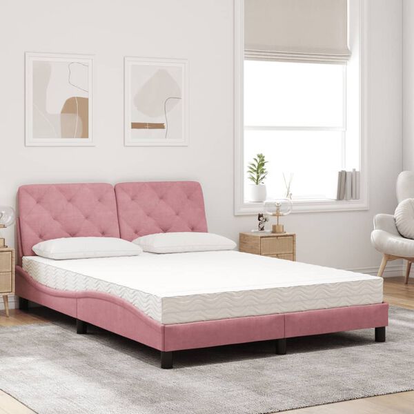 vidaXL Bed met matras fluweel roze 120x200 cm