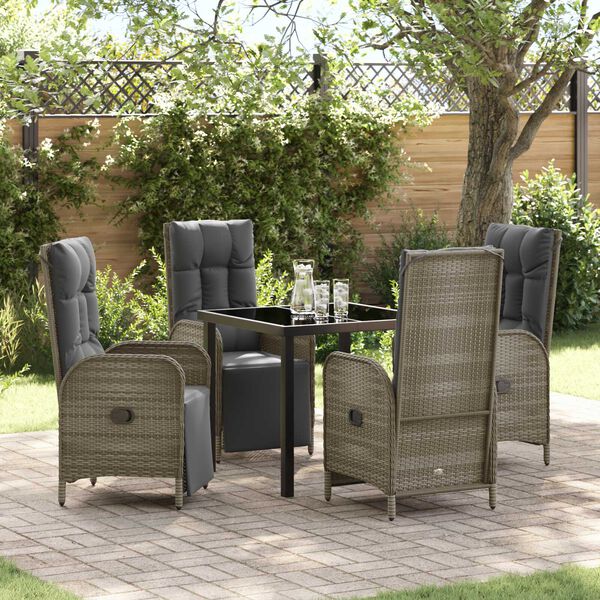 vidaXL Tuin eettafelset met kussen 5 pcs Grijs poly rattan
