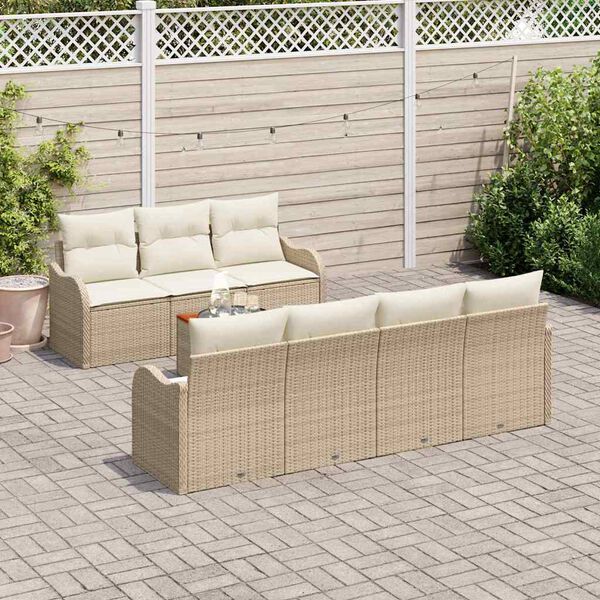 vidaXL Tuinbankenset met kussen 8 pcs Beige poly rattan