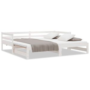 vidaXL Slaapbank uitschuifbaar massief grenenhout wit 2x(90x200) cm