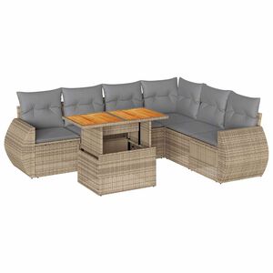 vidaXL 7-delige Loungeset met kussens poly rattan beige